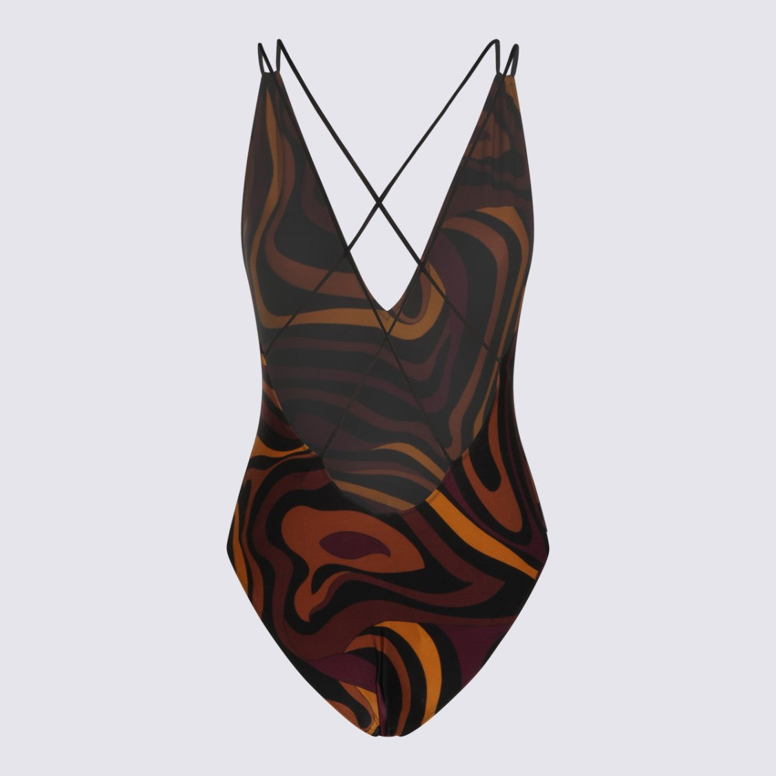 Emilio Pucci Abstract Pattern One-Piece Swimsuit With Deep V-Neckline