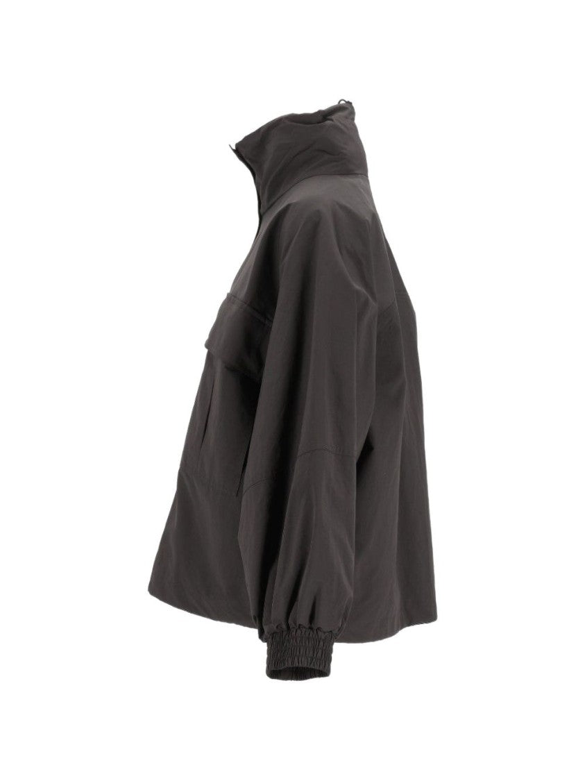 Max Mara Black Boxy High Stand Collar Voluminous Sleeve Coat