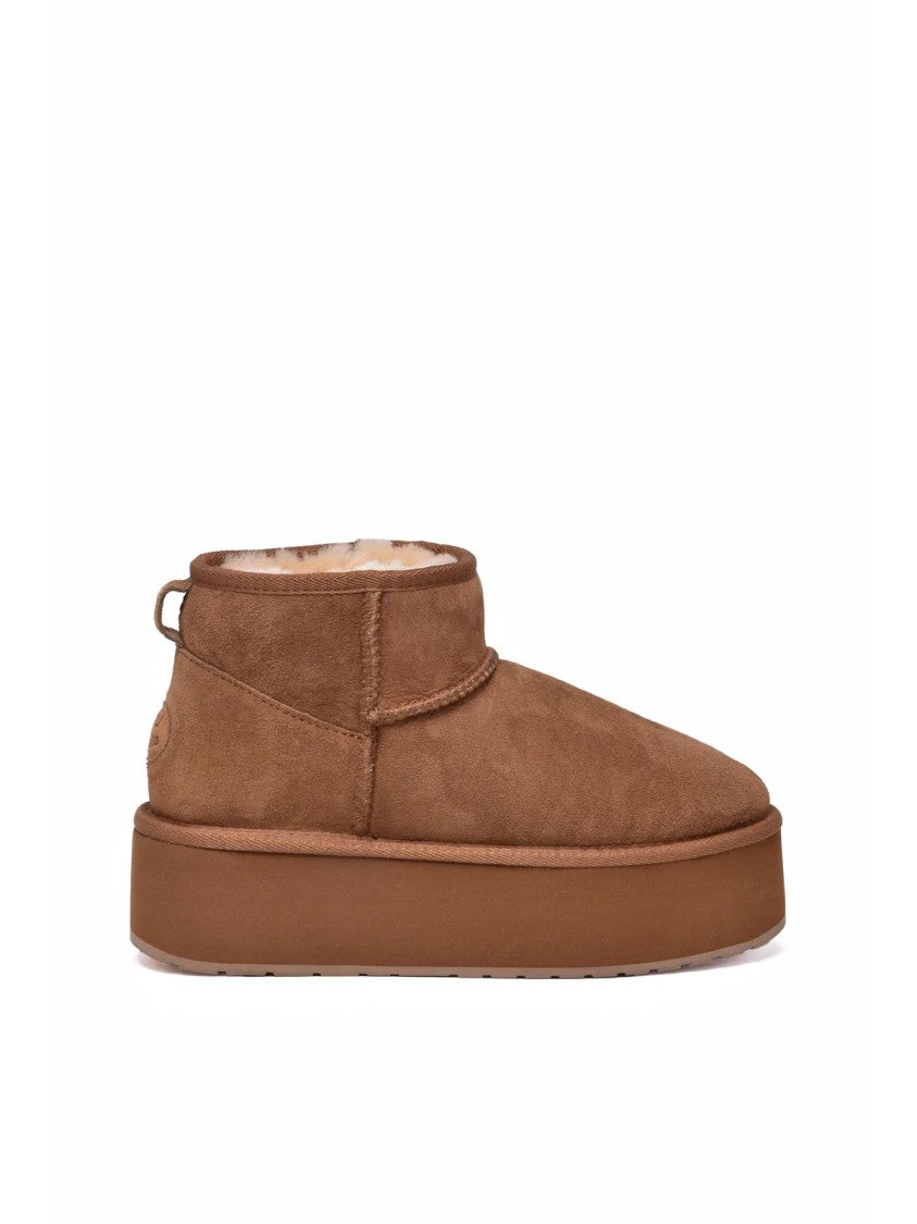 Emu Australia Brown Leather Fur Stinger Micro Flatform Ankle Boots
