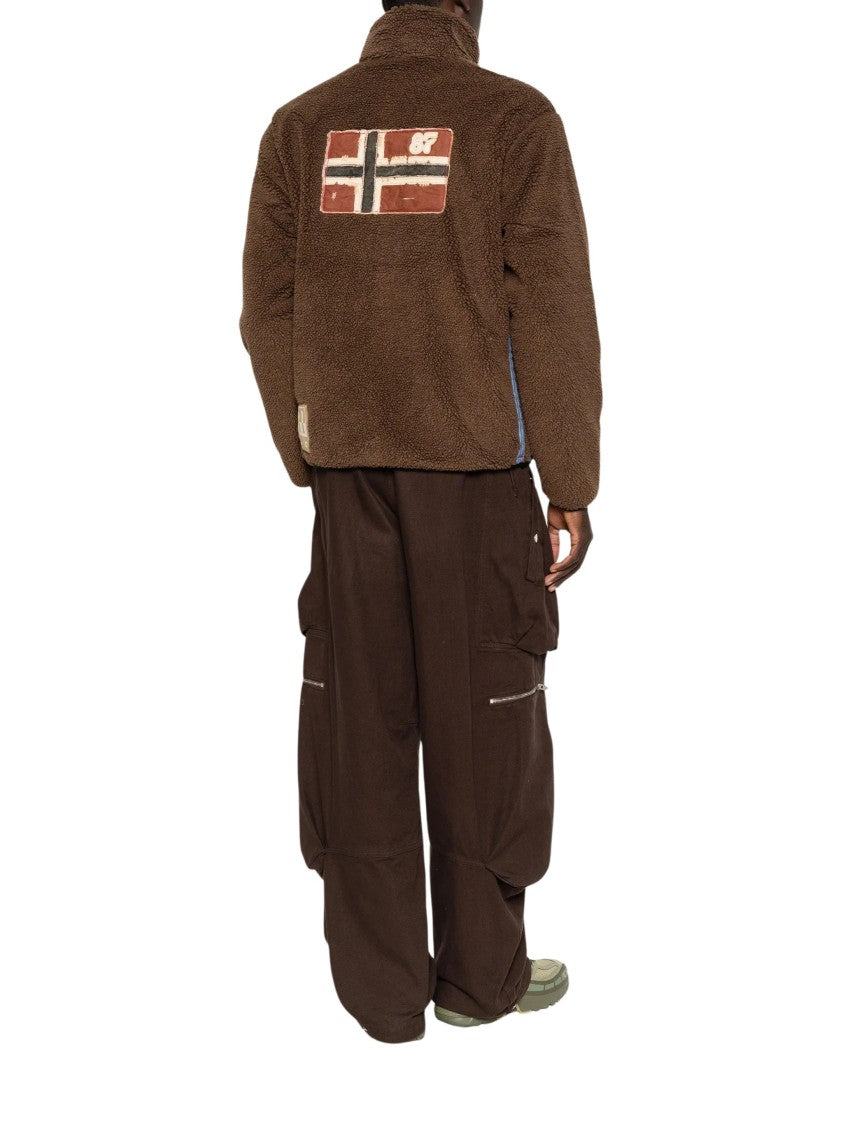 Napapijri Archive Fleece Brown Stand Collar Polyester Fleece Jacket