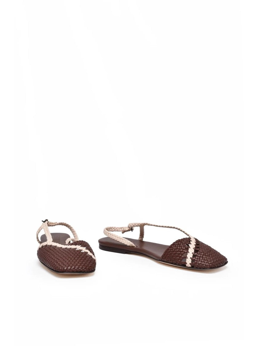 Hereu Brown Artisanal Woven Leather Strappy Sandals