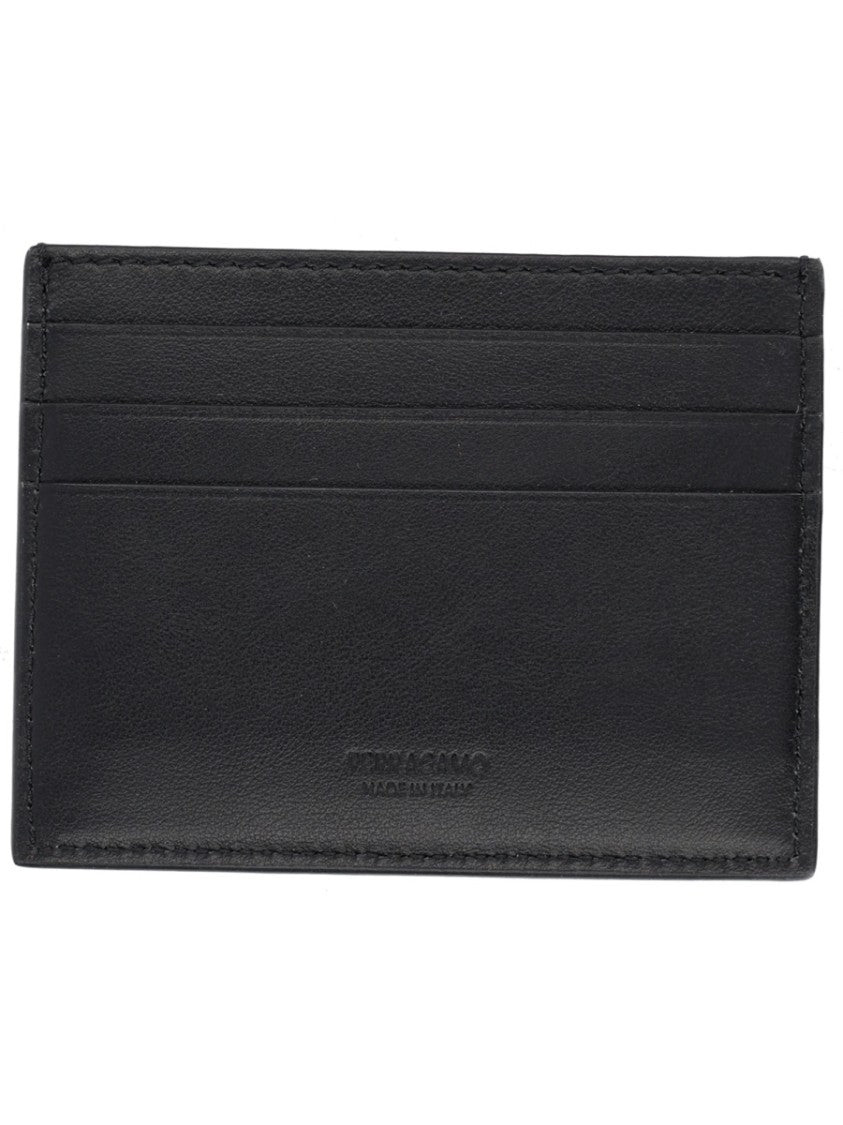 Ferragamo Textured Multiple Slots Metallic Emblem Leather Wallet