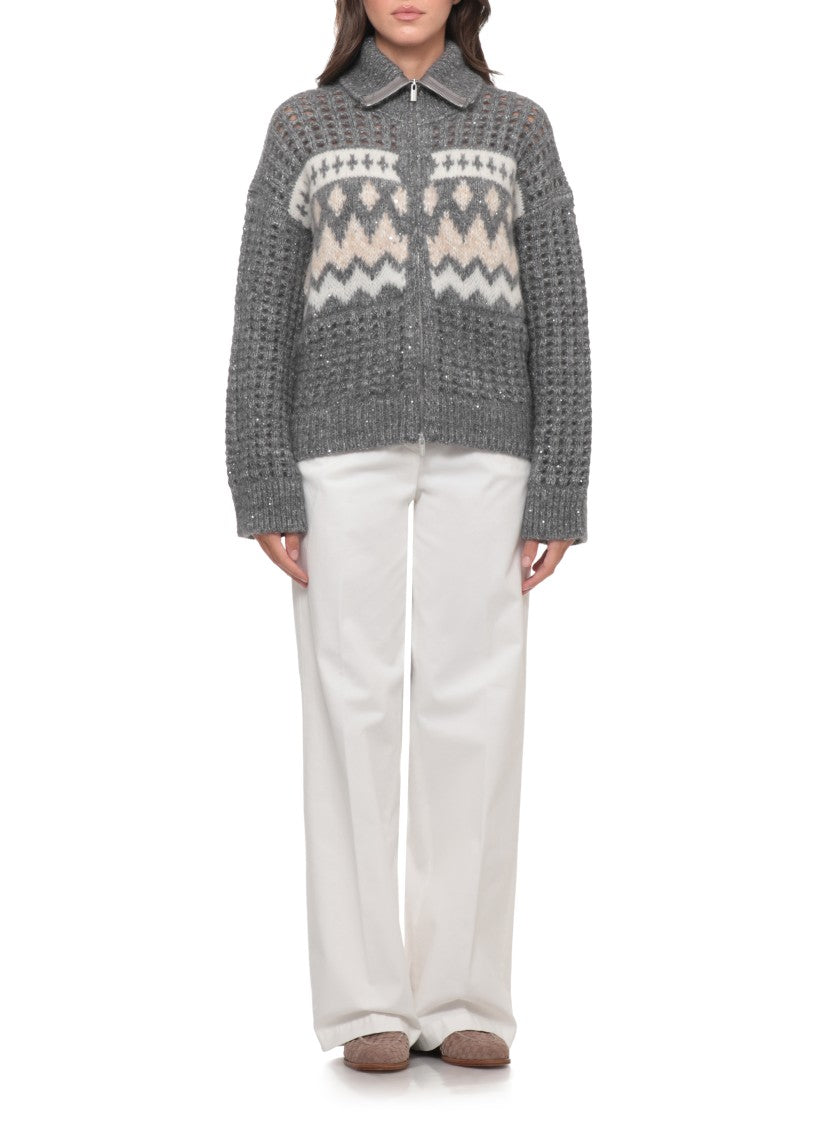 Peserico Perforated Knit Sweater With Sequins And Geometric Fantasy