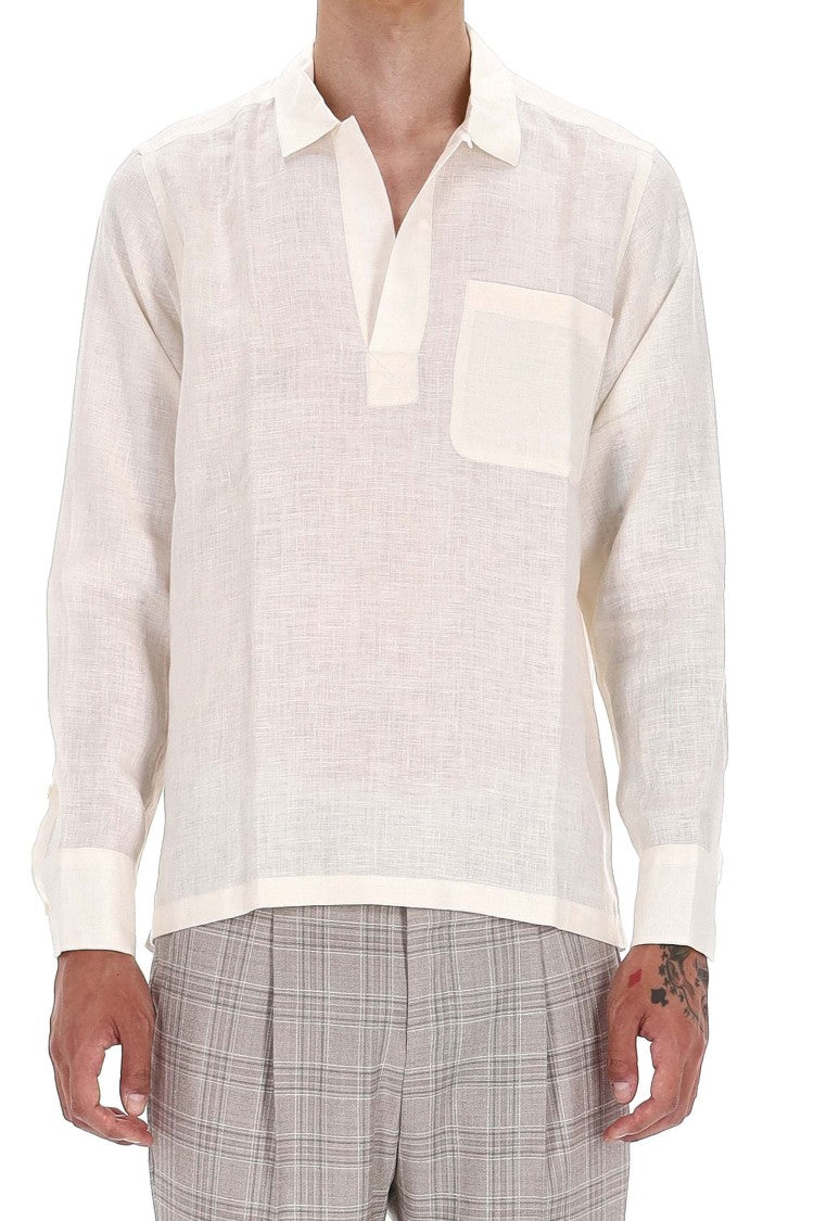 Pt Torino Open Collar Over Fit Linen Shirt