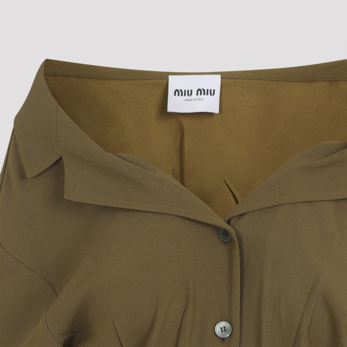 Miu Miu Mimetic Green Midi Dress With Notched Collar