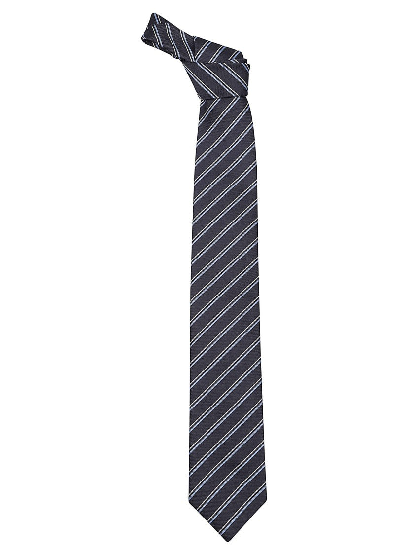 Zegna Black Diagonal Stripe Mulberry Silk Tie