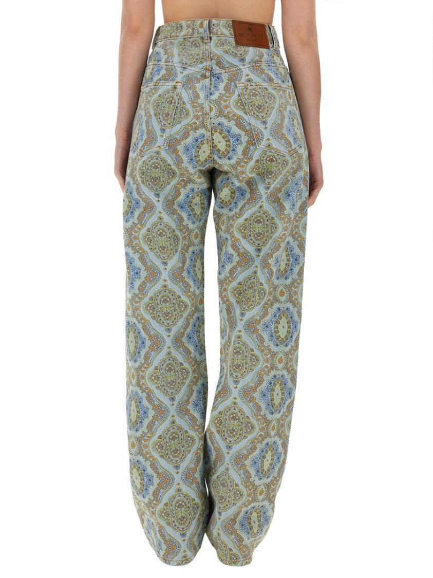 Etro Paisley-Print High-Waisted Wide-Leg Jeans