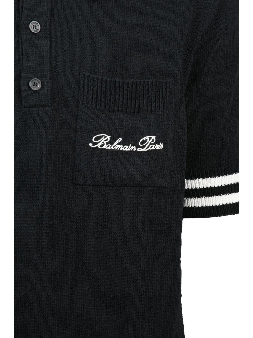 Balmain Classic Knit Polo With Collar And Button Placket