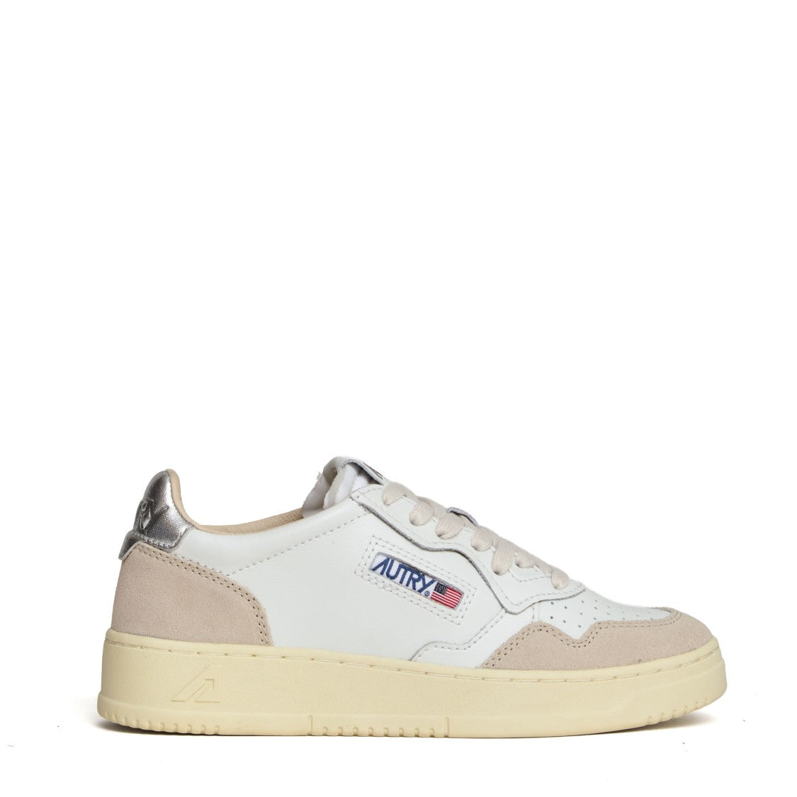 Autry White Silver Medalist Low Suede Sneakers