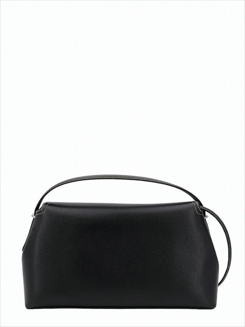 Totême Structured Black Leather Shoulder Bag With Flap Closure