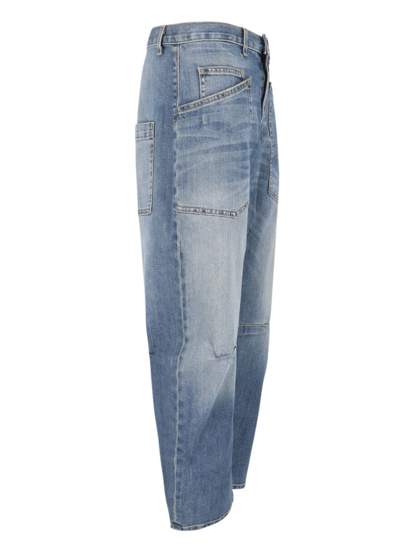 Nili Lotan Blue Shon Cotton Denim Rounded-Leg Jeans