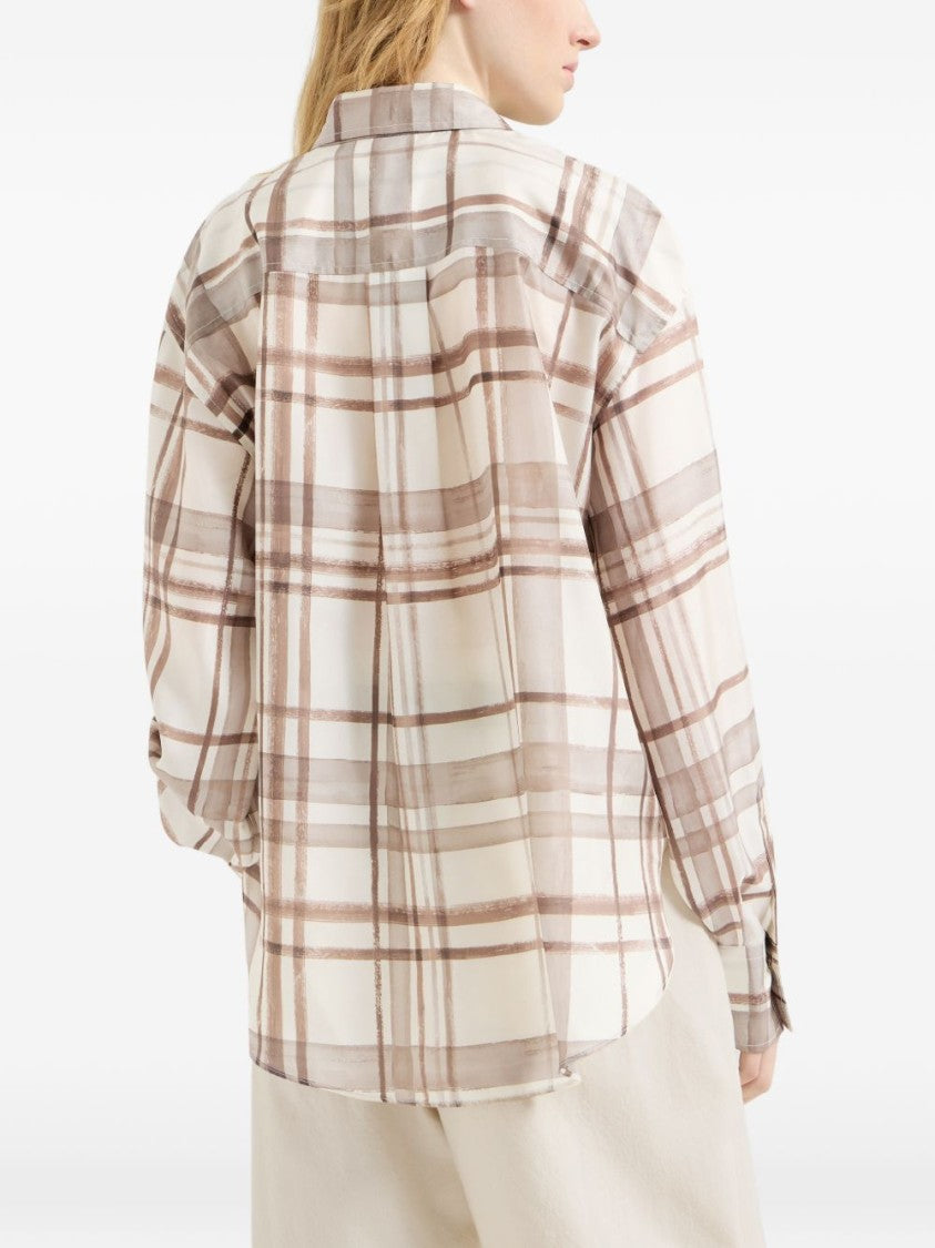 Brunello Cucinelli Multicolor Macrocheck Print Silk Pongee Shirt