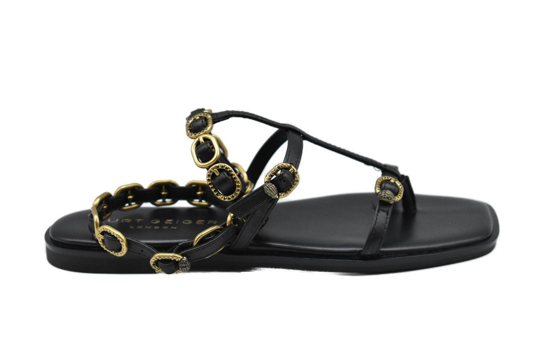 Kurt Geiger Black Lace-Up Flat Shoes With Chain Detail