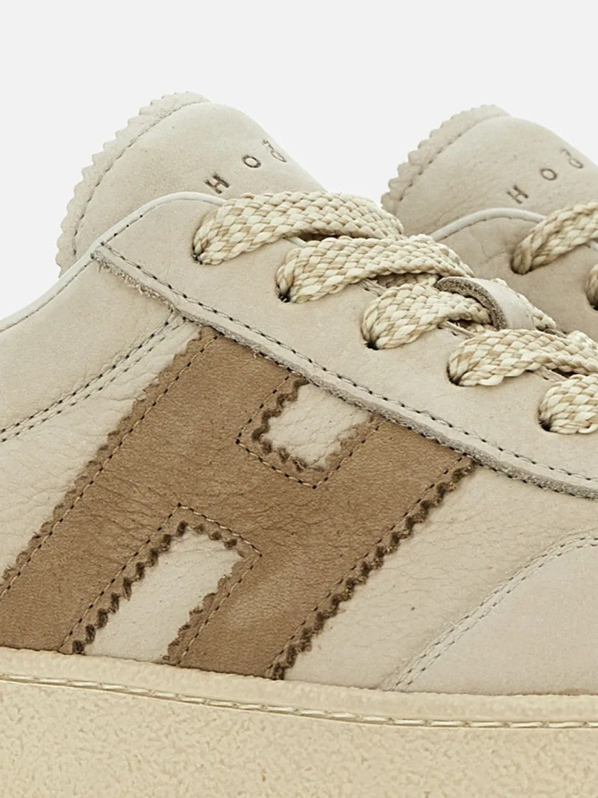 Hogan Beige Leather Platform Sneakers With Suede Accents And Iconic Logo