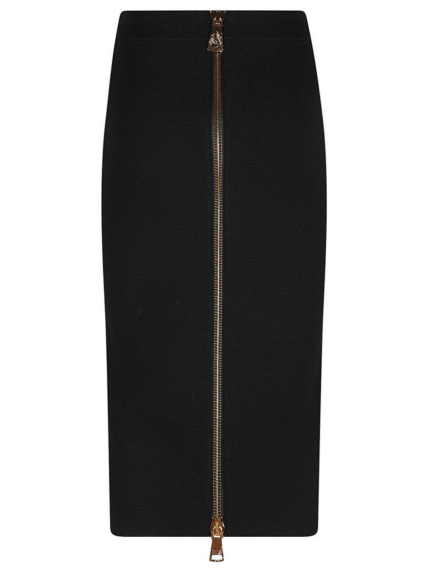 Elisabetta Franchi Fitted Midi Skirt With Gold Accented Back Zip
