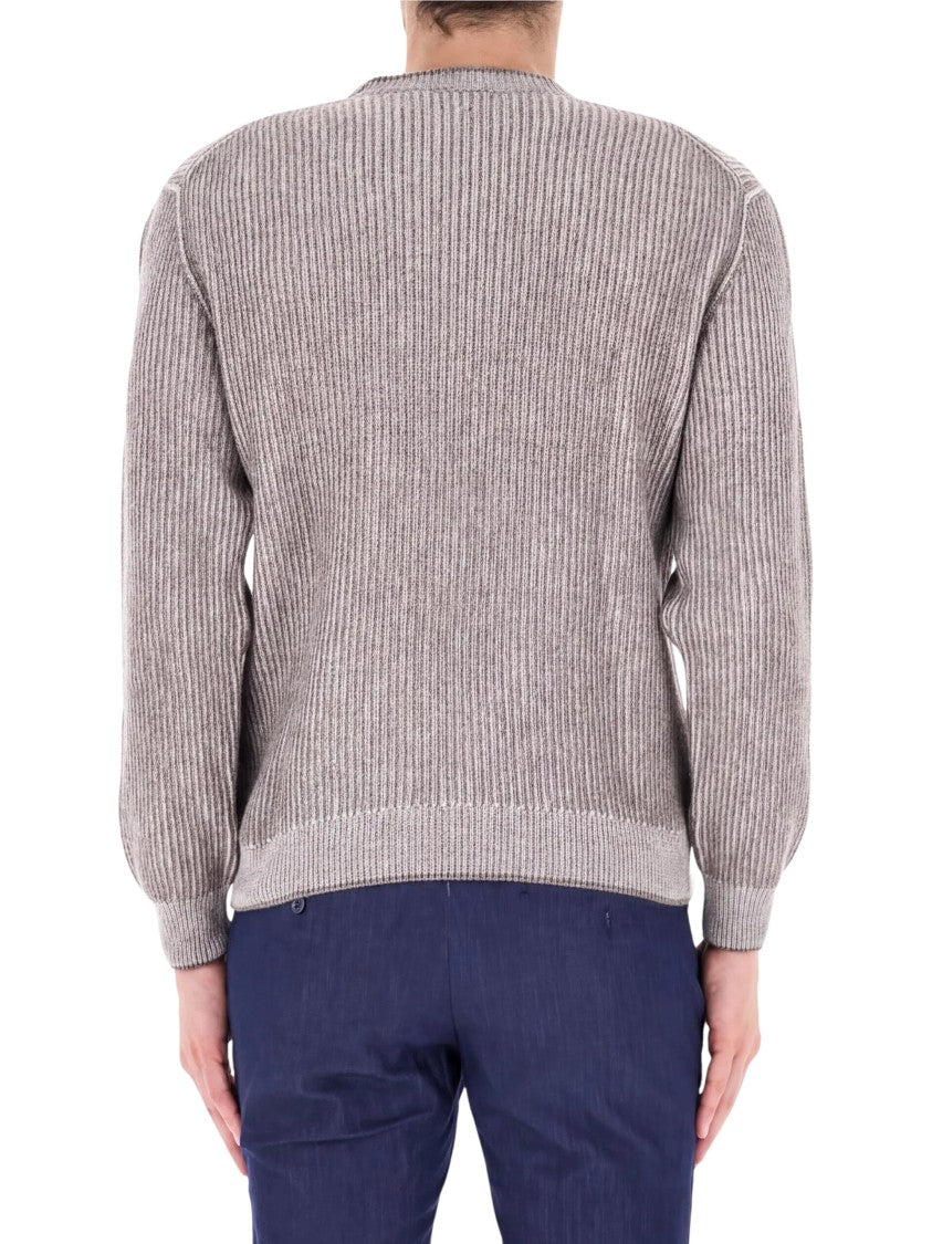 Paul & Shark Textured Grey Ribbed-Knit Crew-Neck Sweater