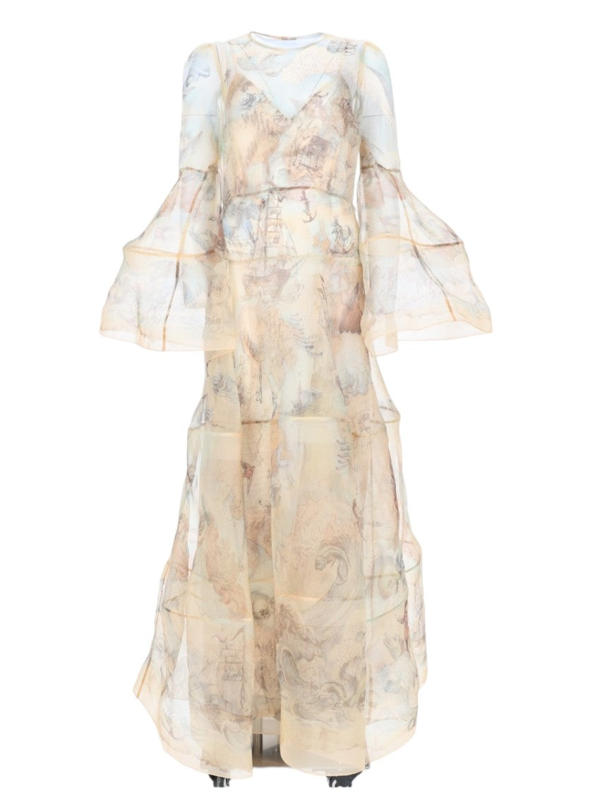 Zimmermann Ethereal Maxi Dress In Sheer Silk With Bell Sleeves