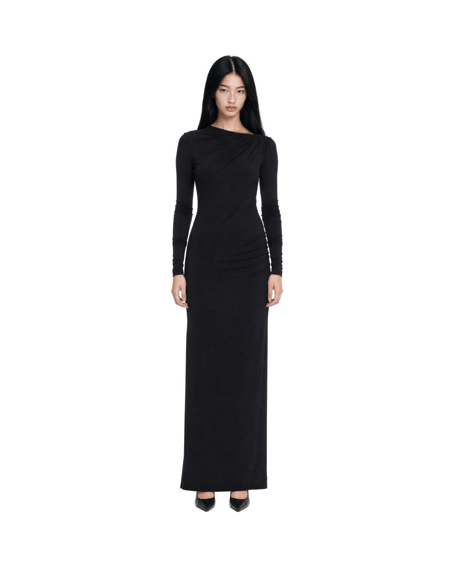 The Andamane Black Draped Diagonal Cutout Jersey Maxi Dress