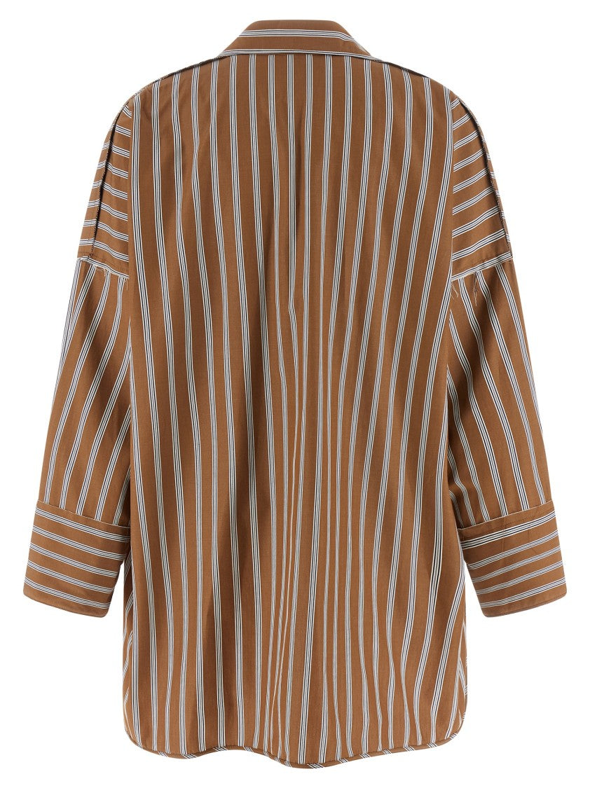 Maison Jejia Striped Cotton Poplin Shirt With Asymmetrical Hem And Raw Cut Details