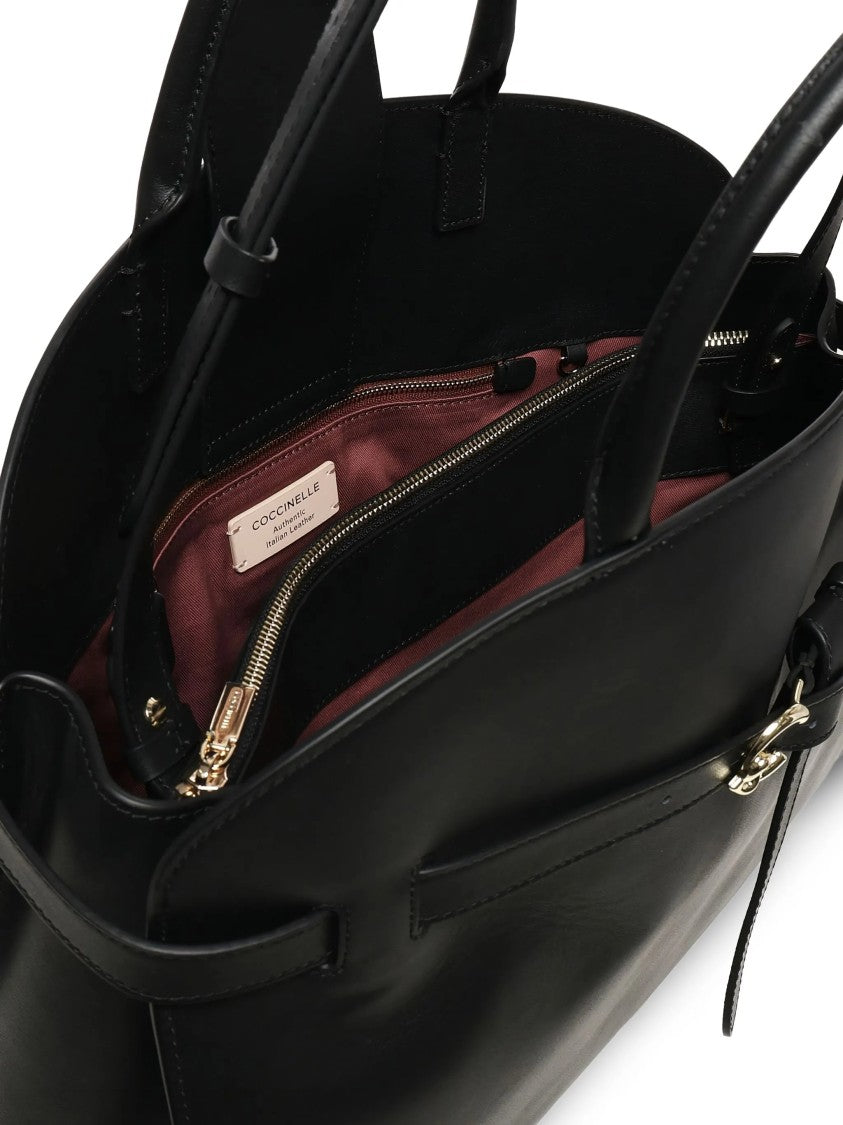 Coccinelle Sabine Structured Leather Metallic Buckle Handbag