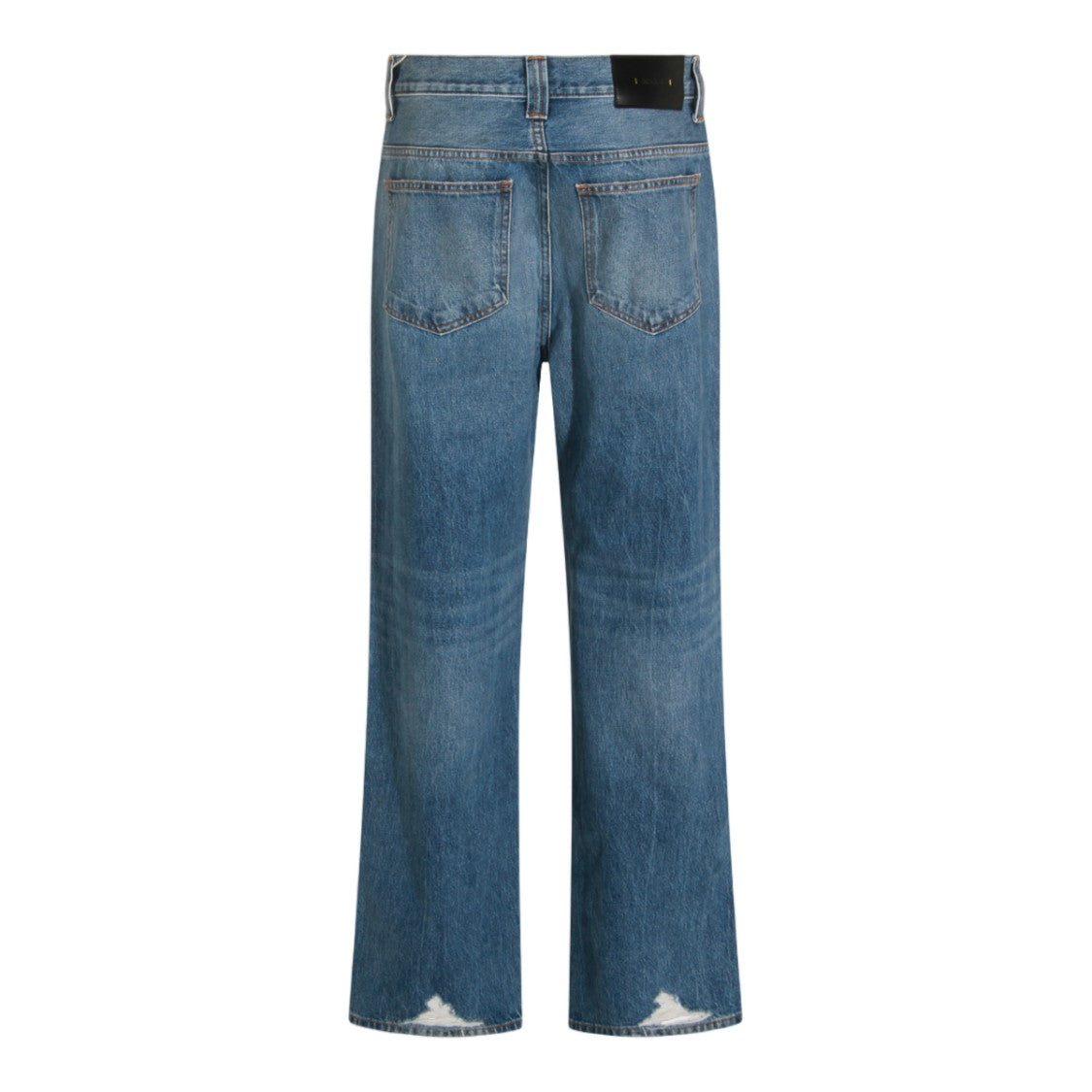 Khaite Mid-Blue Straight-Leg Jeans With Subtle Fading And Distressed Hems