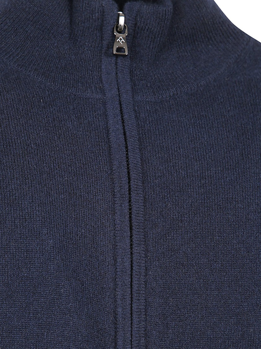 Ballantyne Classic Blue Wool Sweater With Ribbed Details