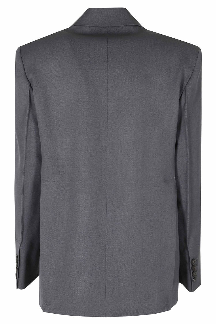 Erika Cavallini Gray Ambra Double-Breasted Structured Shoulders Wool Blazer