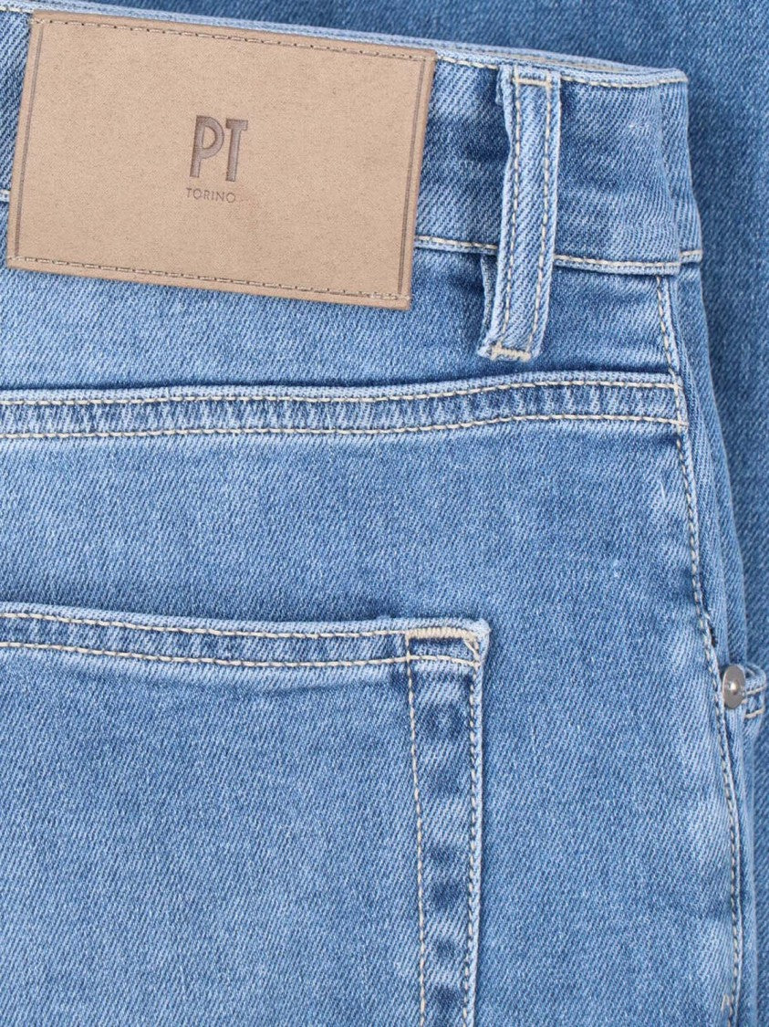 Pt Torino Blue Straight-Leg Stretch Cotton Jeans