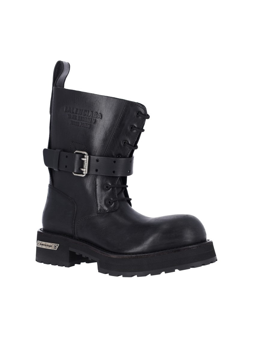 Balenciaga Rounded Toe Black Calf Leather Boots