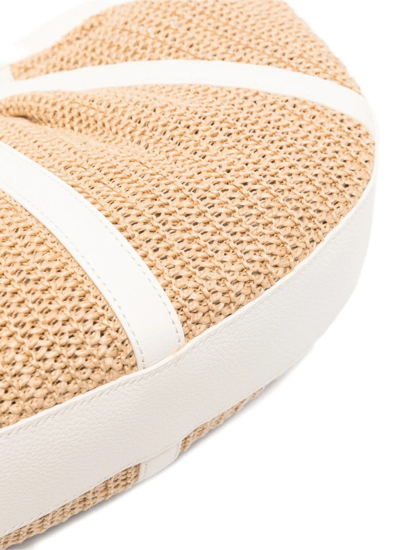 Coccinelle Shell Semi-Circular Straw Leather Trim Handbag