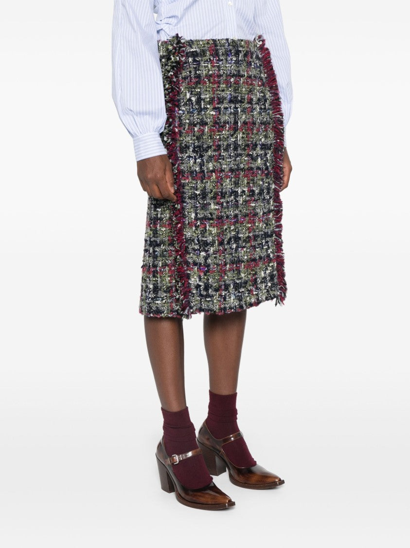 Etro Multicolor Knee-Length Textured Wool Tweed Skirt