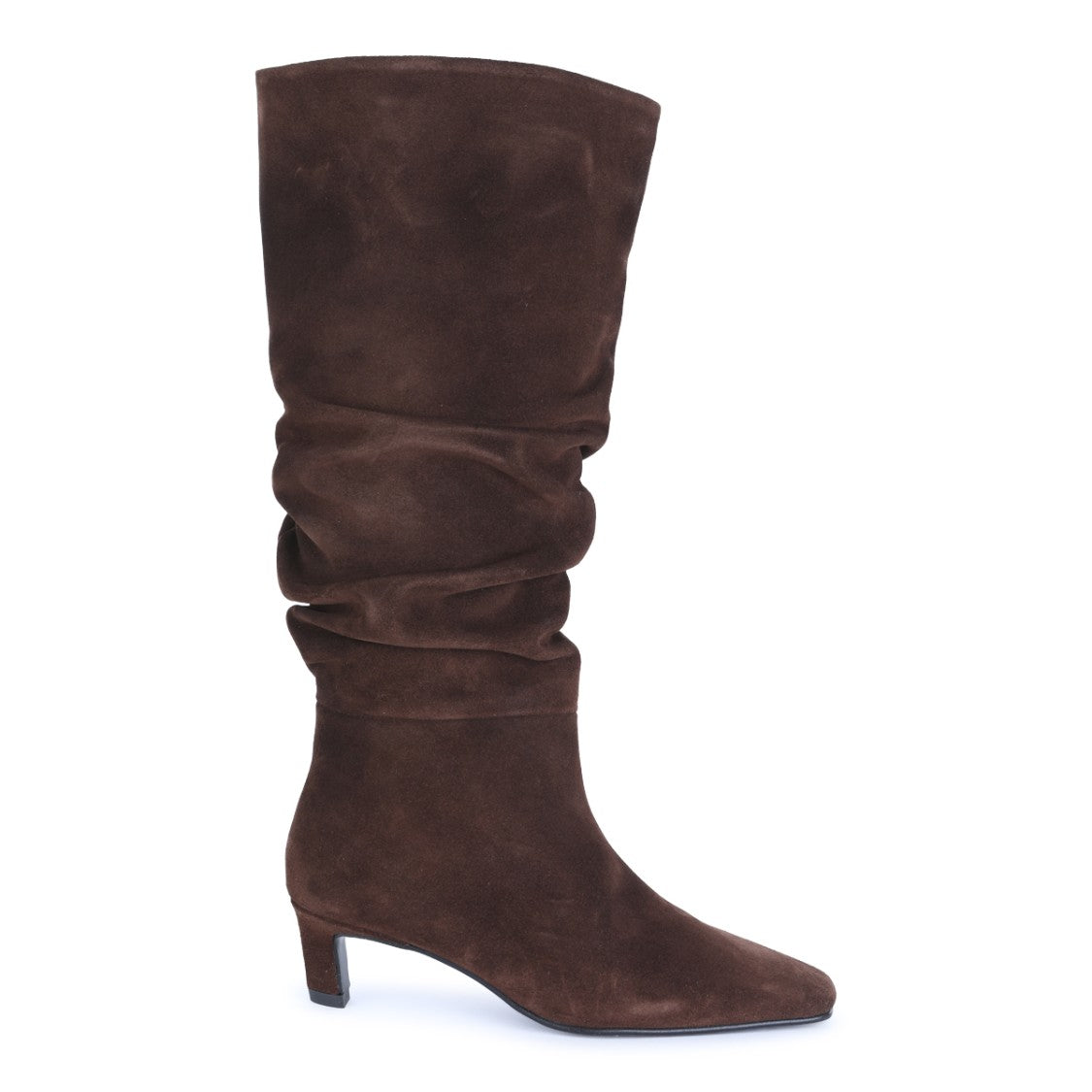 Alohas Brown Leather Pointed Toe Ruffled Mid-Length Boots