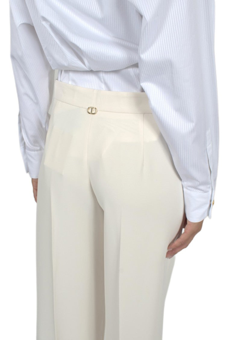 Twin-Set Cream Pleated Wide-Leg Polyester Pants
