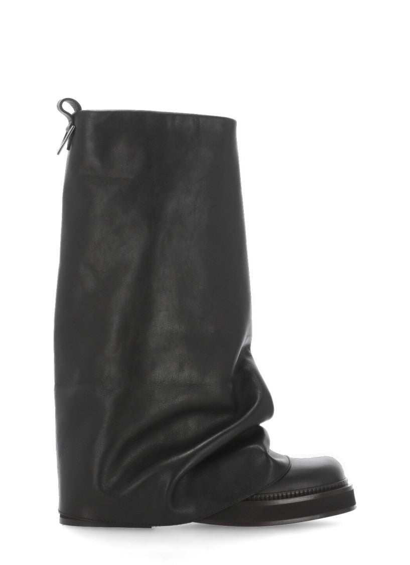 The Attico Black Smooth Leather Combat Robin Boots