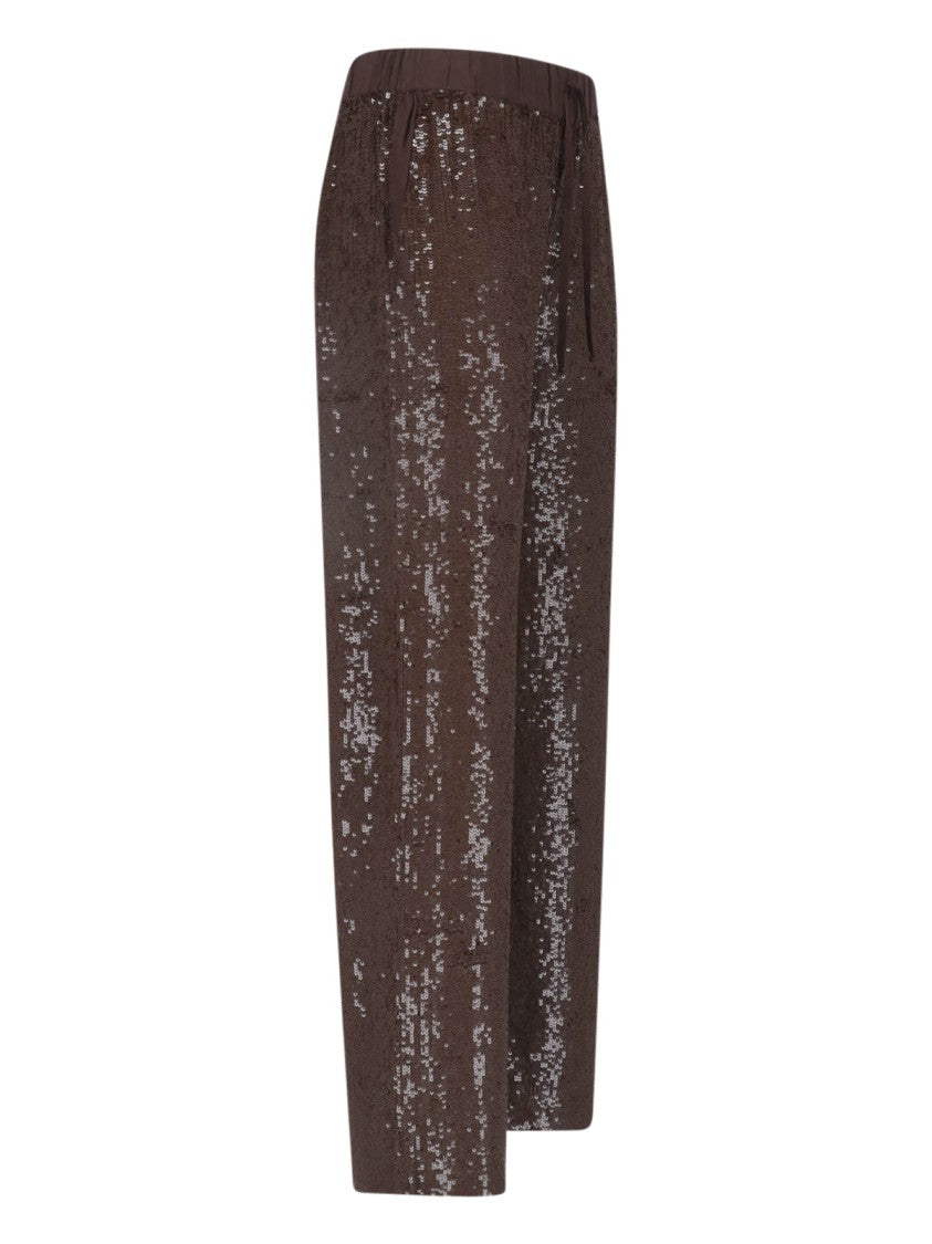Parosh Brown Viscose Sequin Straight-Leg Pants