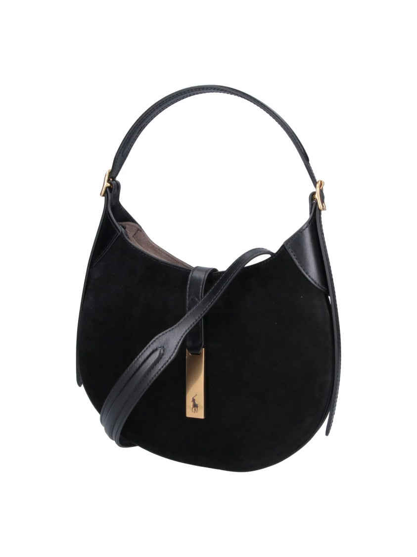 Polo Ralph Lauren Black Polo Id Suede Shoulder Bag