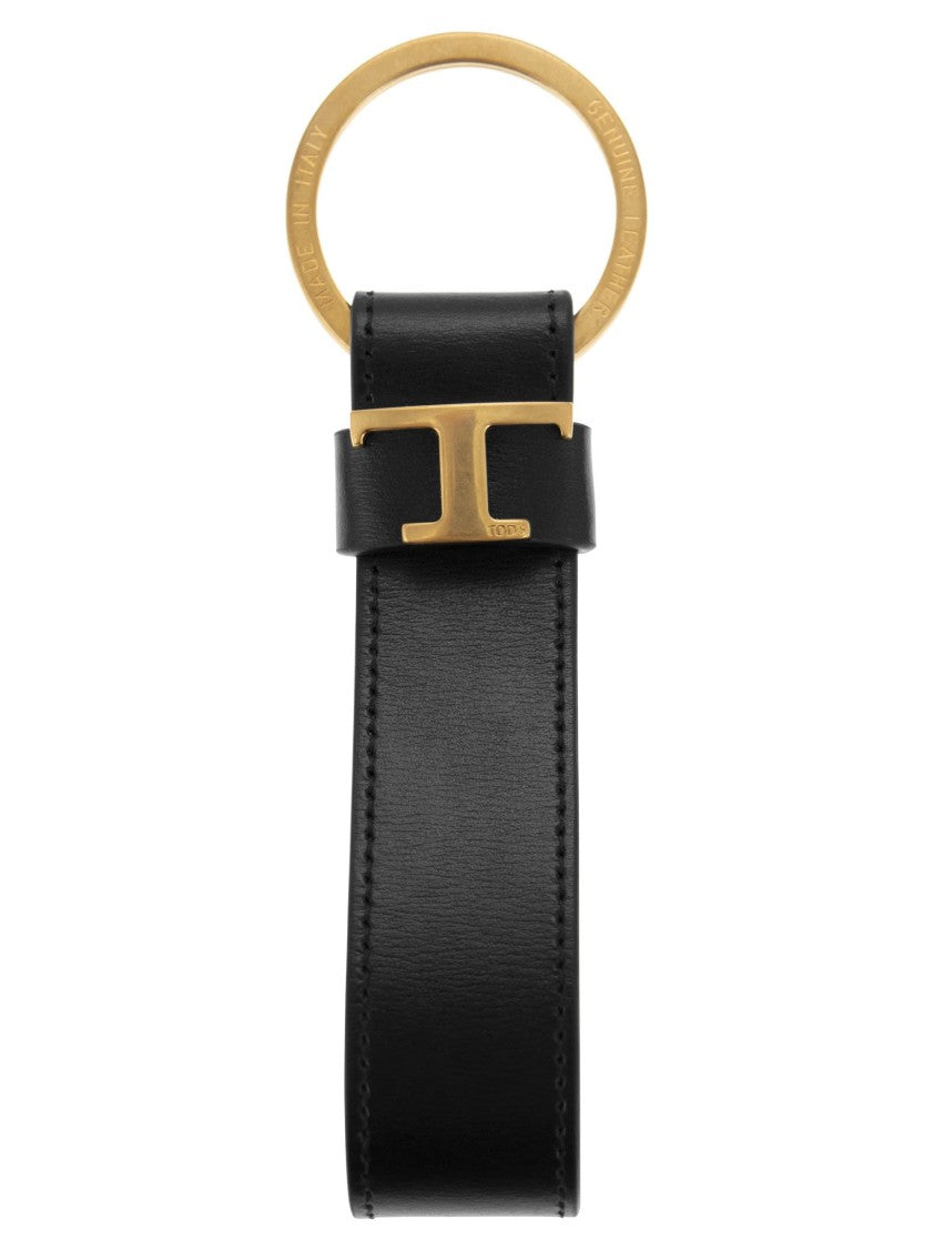 Tod's Personalized Leather Keyring With T Timeless Logo