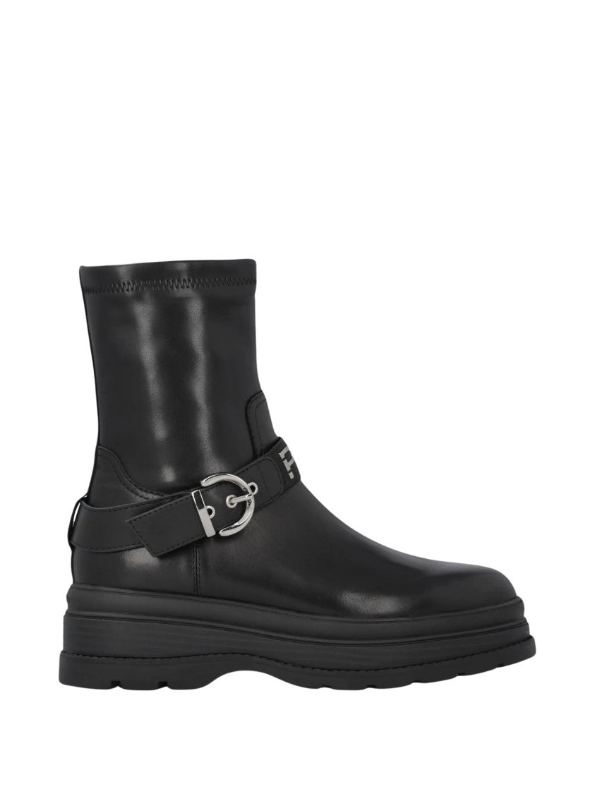 Pinko Ankle Boots With Silver Buckle And Sturdy Sole