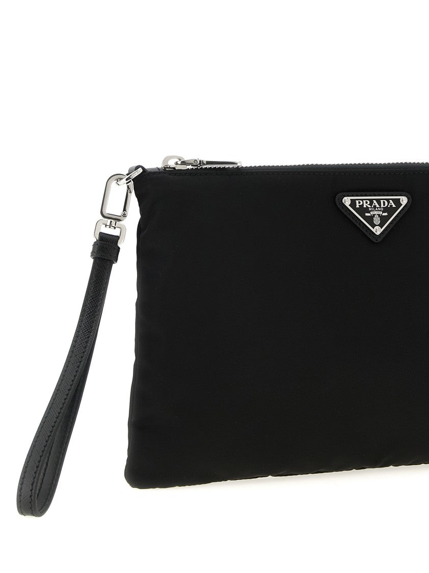 Prada Rectangular Pochette In Smooth Re-Nylon With Metal Logo