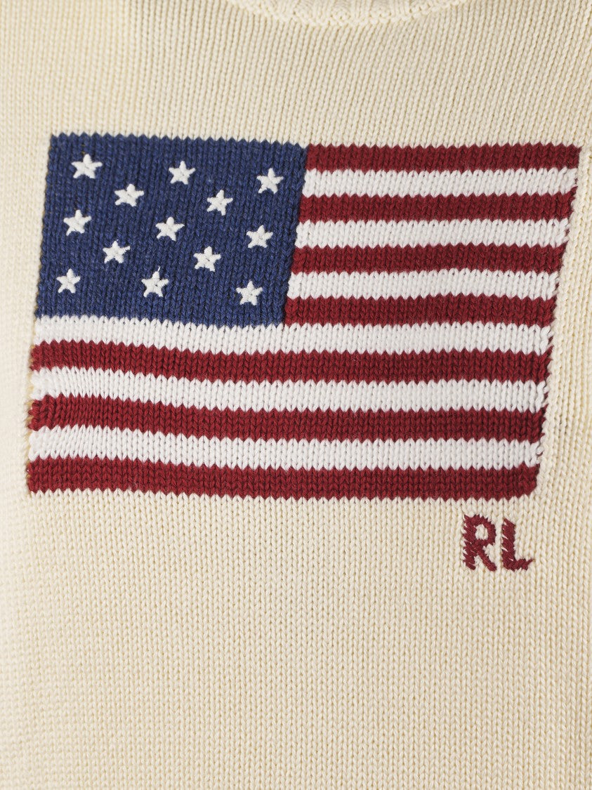 Polo Ralph Lauren Classic Crew Neck Pullover Sweater With American Flag Design