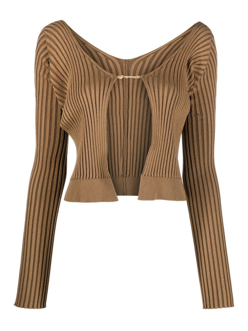 Jacquemus Ribbed Knit Cropped Cardigan With Open Design