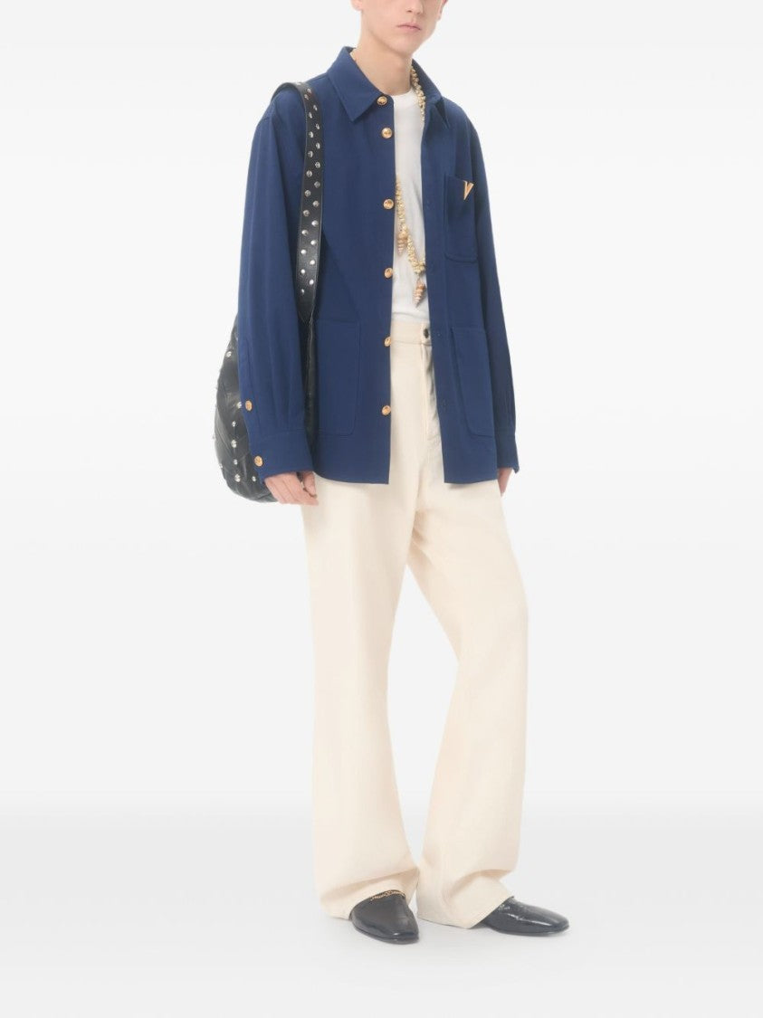 Valentino Garavani Navy Blue Shirt With Structured Collar