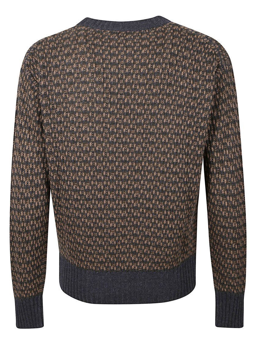 Piacenza Cashmere Textured Knit Sweater With Contrasting Ribbed Details