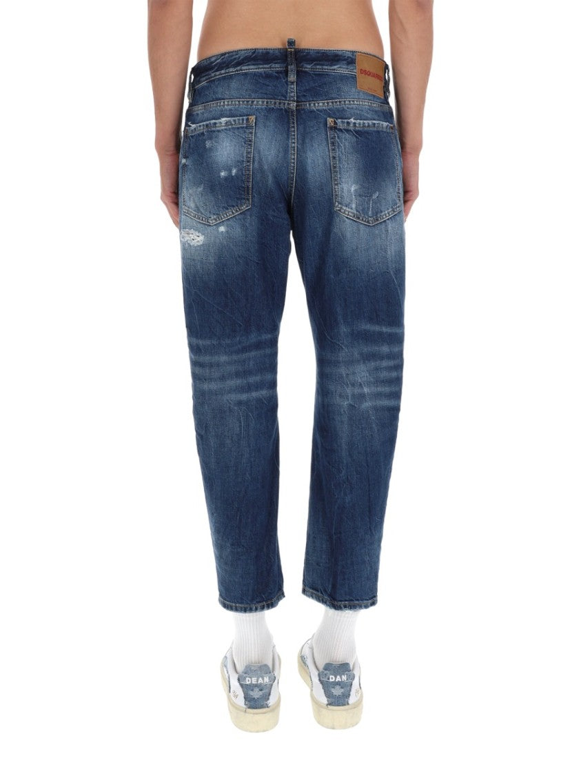 Dsquared2 Blue Distressed Straight-Leg Cropped Jeans