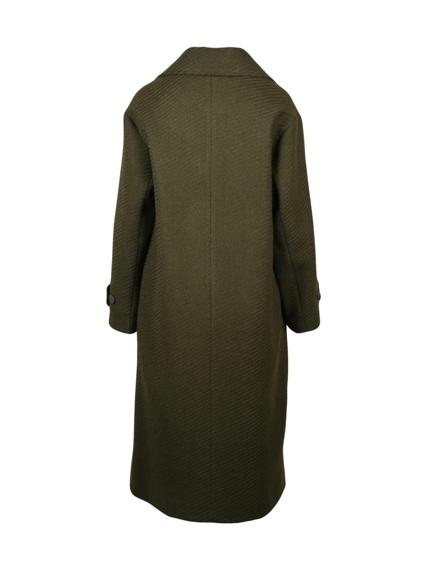 Lakore Green Double-Breasted Wool-Blend Long Coat