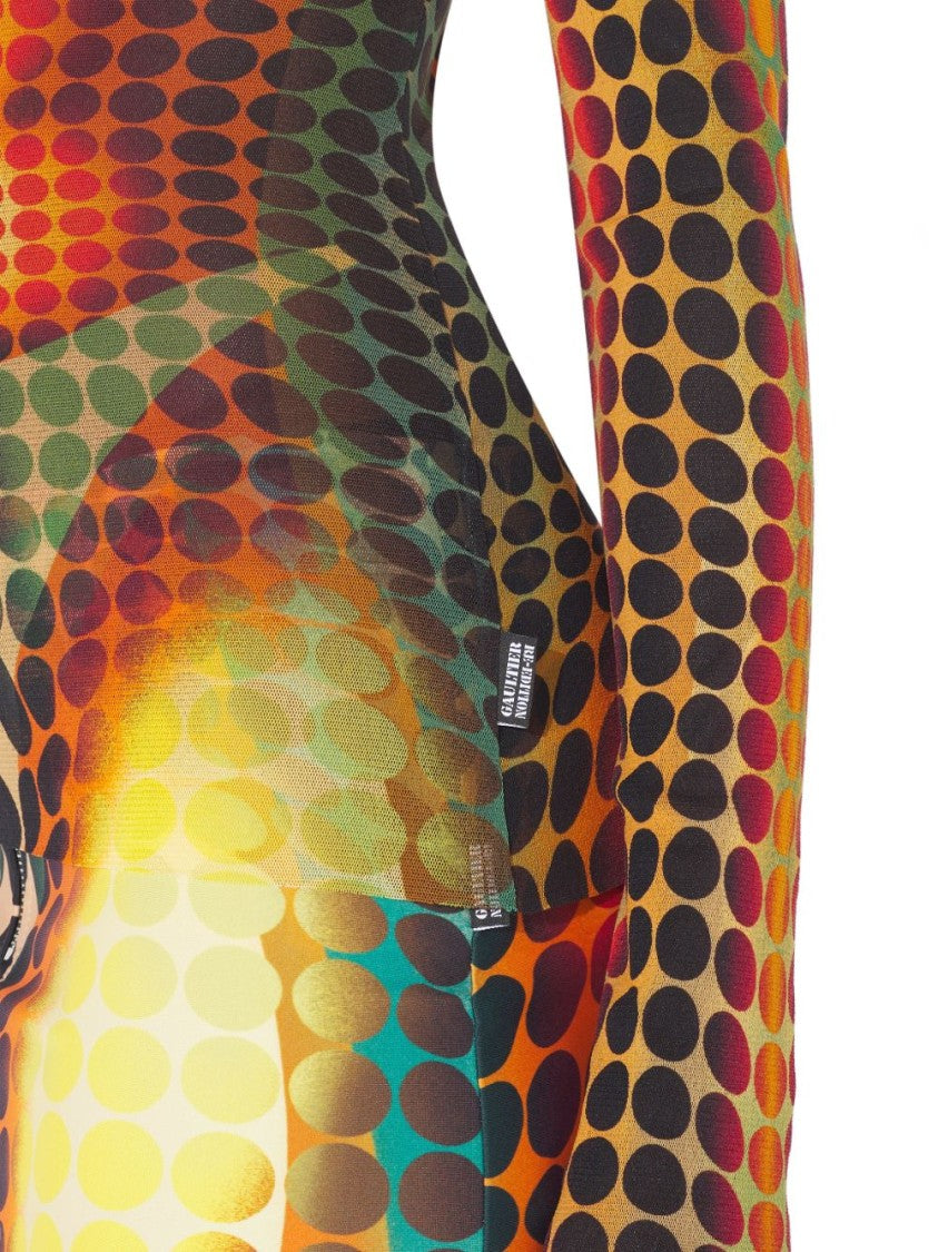 Jean Paul Gaultier Long-Sleeve High Neck Top With Optical Illusion Pattern
