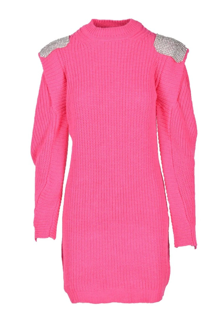 Odi Et Amo Fuchsia Rhinestone Embellished Dress