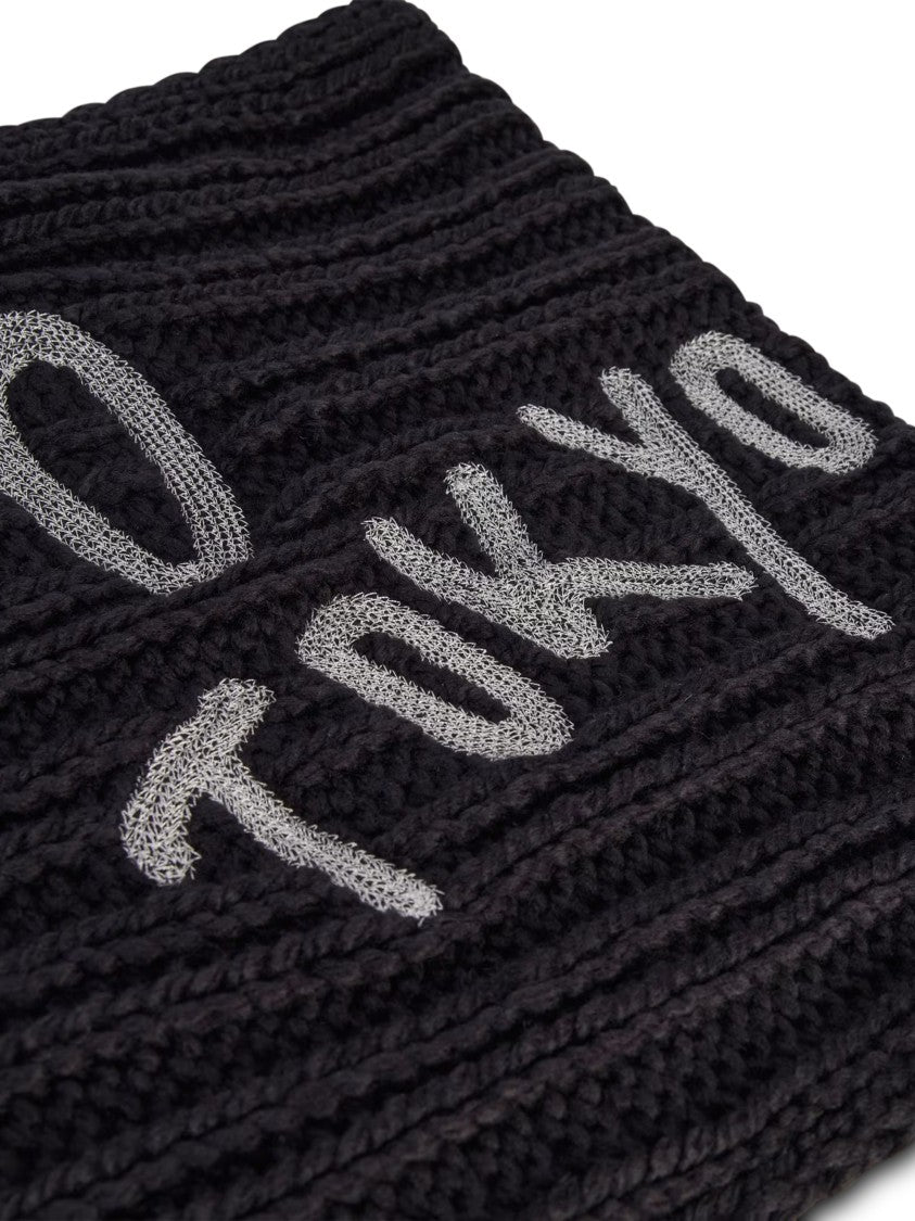 Y-3 Ribbed Knit Scarf With Contrasting Embroidered Text