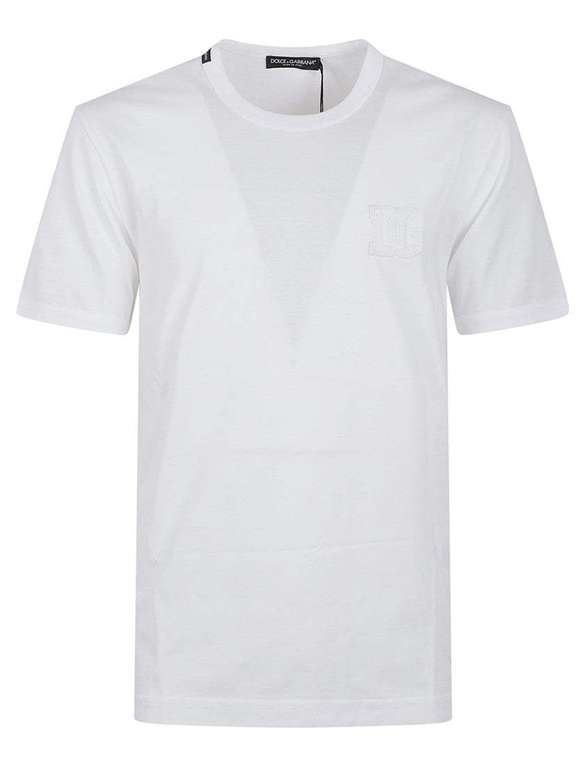 Dolce & Gabbana Plain White Crew Neck Tee With Textured Logo Patch