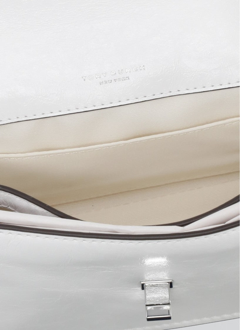 Tory Burch Rectangular White Leather Kira Turnlock Mini Bag
